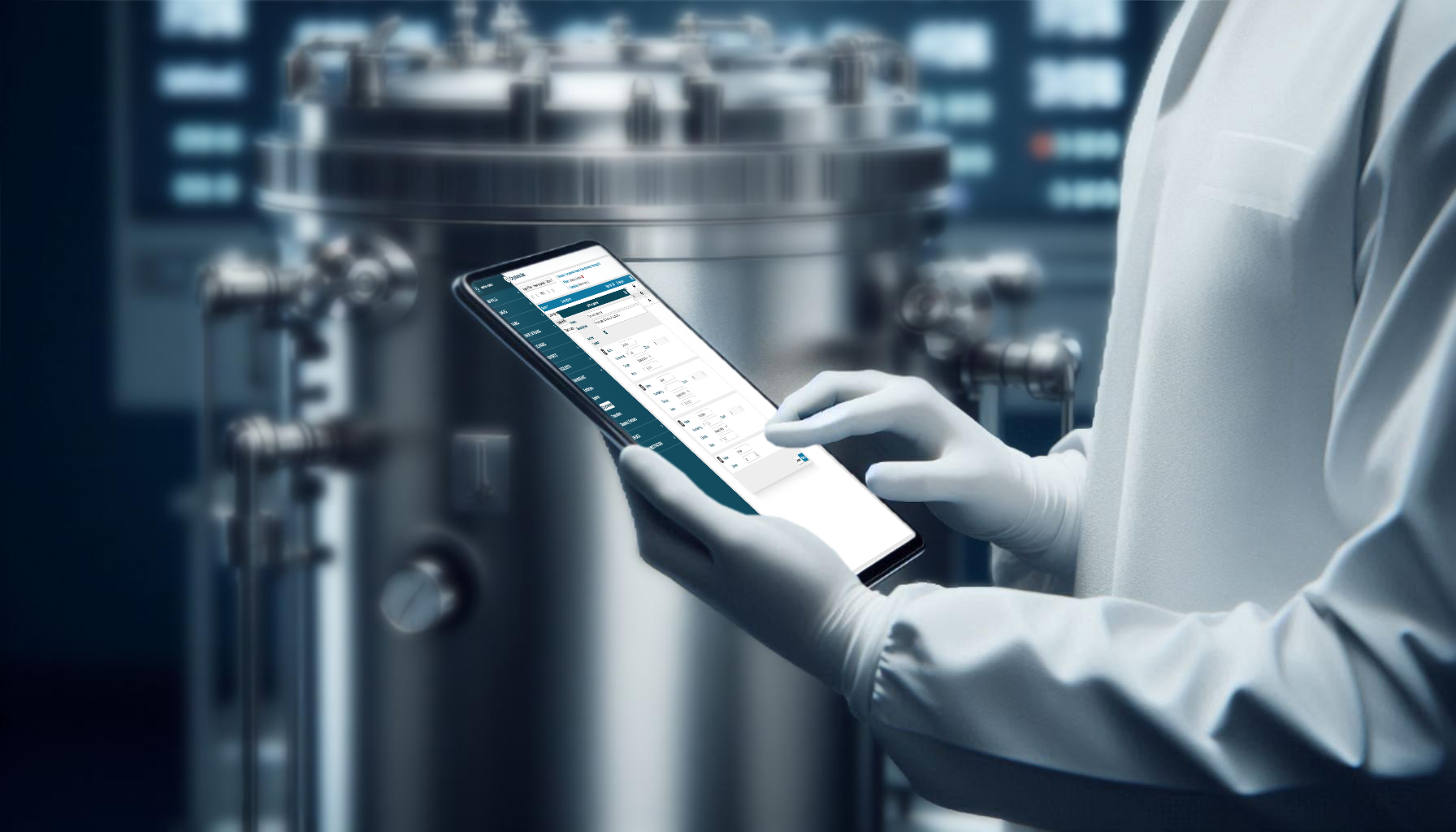 Die PyRAT-App zeigt transgene Kryotank-Daten auf einem Tablet an, die von einem Wissenschaftler zur effizienten Verwaltung verwendet werden.